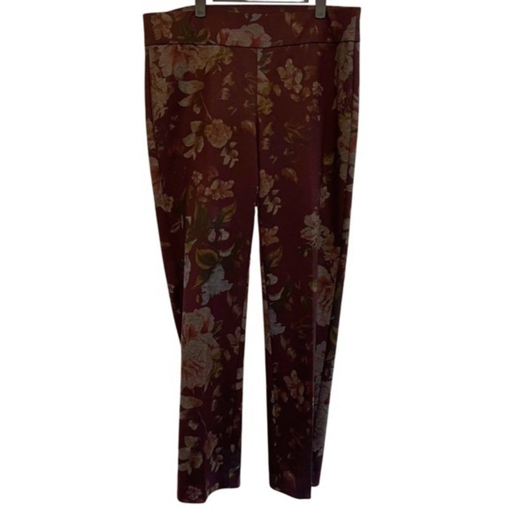 Laura Petites Dark Maroon and Floral Dress Pants Women's Size 14